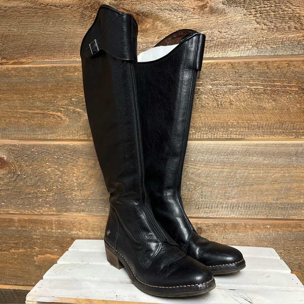 Vintage Neosens Size 36 Tall Black Leather Boots Knee High Zip